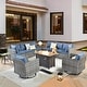preview thumbnail 2 of 49, HOOOWOOO 11-piece Rattan Wicker Outdoor Furniture Set Swivel Chairs with Fire Pit Denim Blue