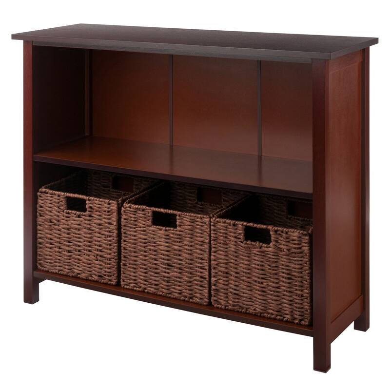 Storage Shelf with 3 Foldable Woven Baskets - 39" - Walnut Finish - 4 Pc