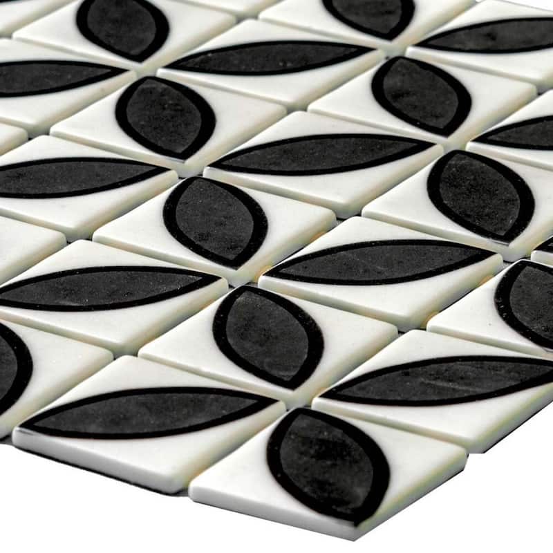 Eterna Lily 2x2 Matte & Shiny Glass Floral Mosaic Tile - Floor, Wall, Backsplash