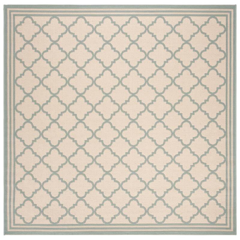 SAFAVIEH Linden Carolynn Indoor/ Outdoor Patio Backyard Rug - 6'7" Square - Cream/Aqua
