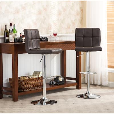 Faux Leather Swivel Barstool, Armless Hydraulic Adjustable Bar Stool Set of 2 with Footrest for Kitchen Island, Dining Room