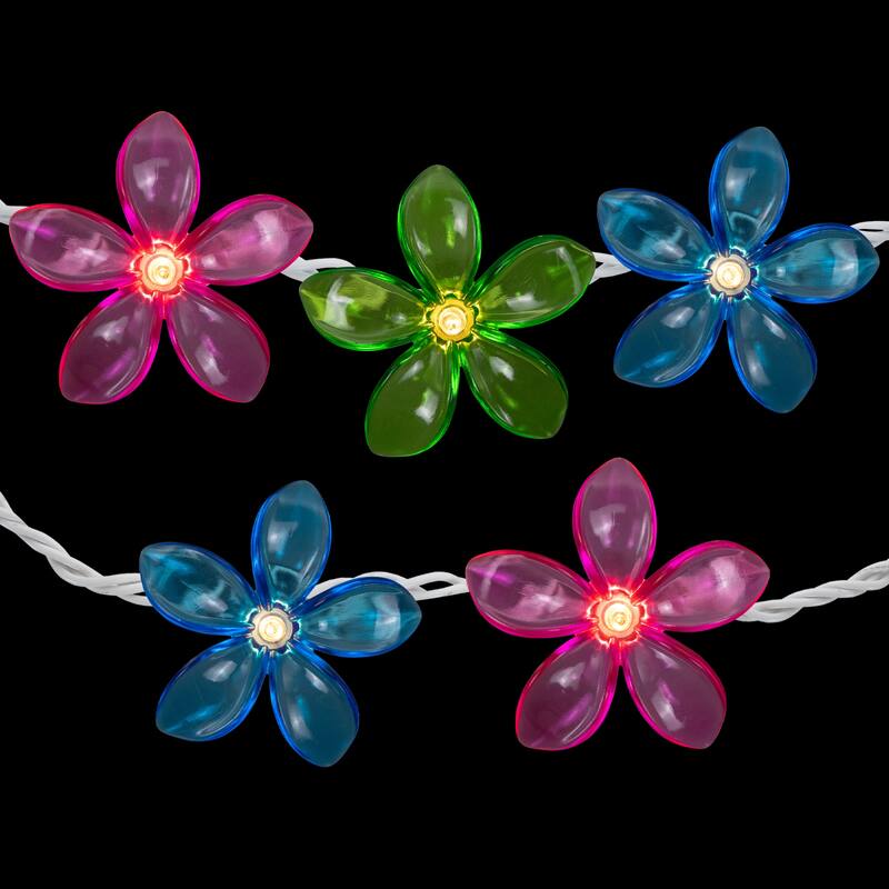 Set of 10 Pink, Blue Green Flower Patio Garden Novelty Lights 2.5