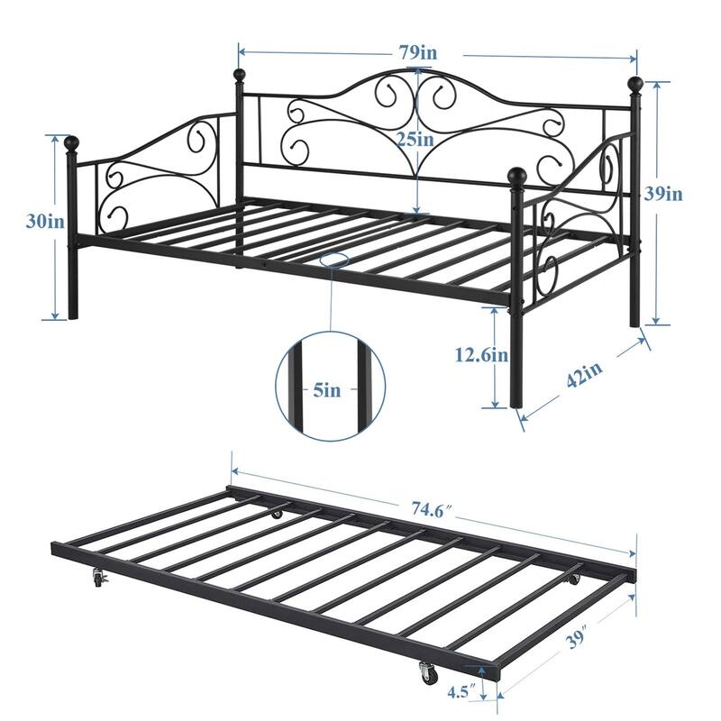 VECELO Daybed with Trundle Set Twin Size Space Saving Bed Frame Easy Assembly No Box Spring Needed