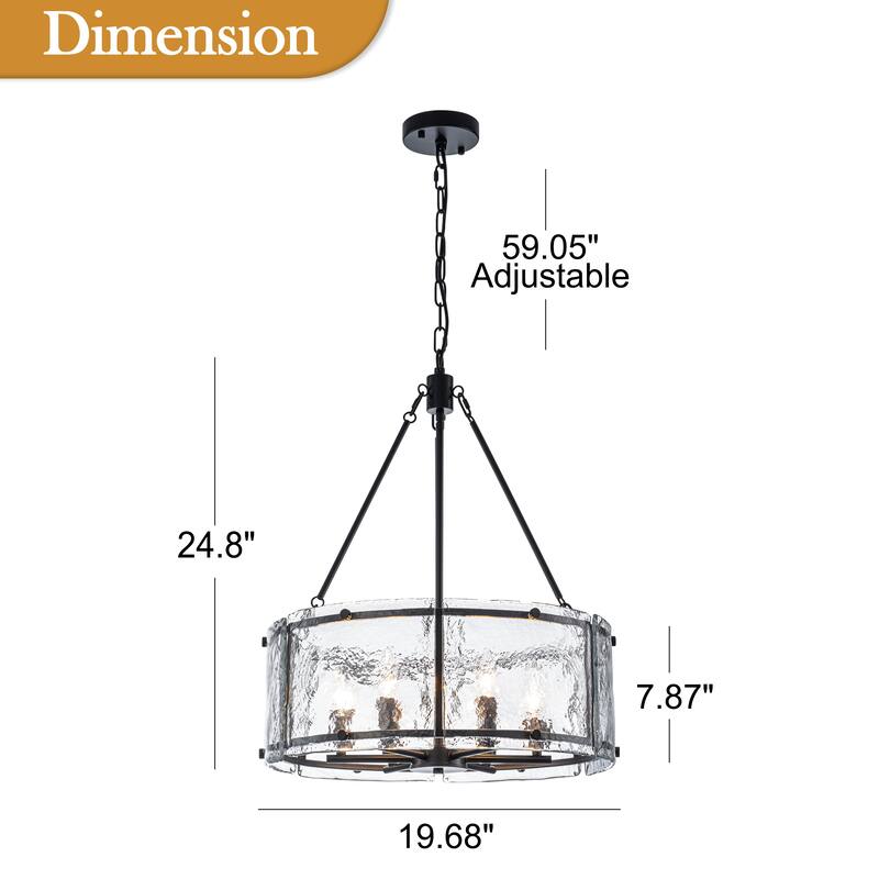 Starsky 6-Light Modern Drum Textured Glass Kitchen Island Chandelier