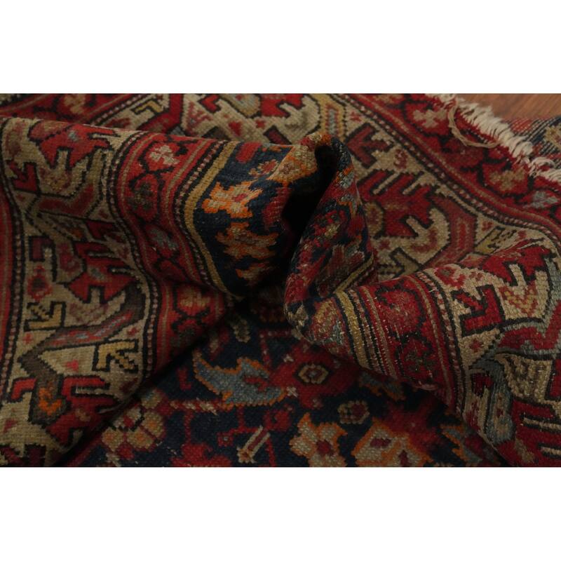 Hand Knotted Oriental 100% Wool Carpet Traditional Floral Navy Blue & Blues Malayer Area Rug - 11' 8'' X 5' 3''