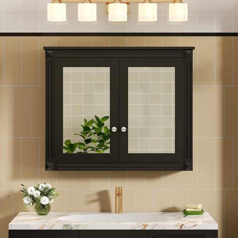 36" x 28" Medicine Cabinet, Wall Mounted Bathroom Storage Cabinet, Modern Bathroom Wall Cabinet with 2 Mirrors