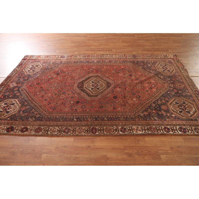 Vegetable Dye Tribal Qashqai Persian Rug Hand-knotted Wool Carpet - 5'2"x 8'5"