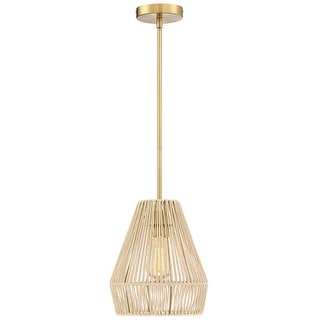1-Light Rattan Single Pendant Light with Brass Canopy - 9.5'' W - Bed ...