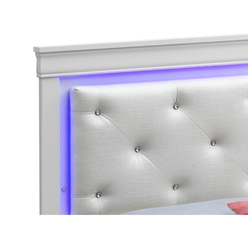 Elegant Transitional Twin Bed in Silver Champagne with LED Headboard