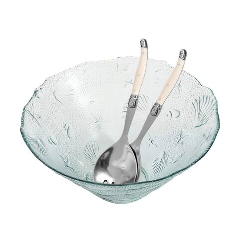 French Home Recycled Glass Coastal Salad Bowl & Servers