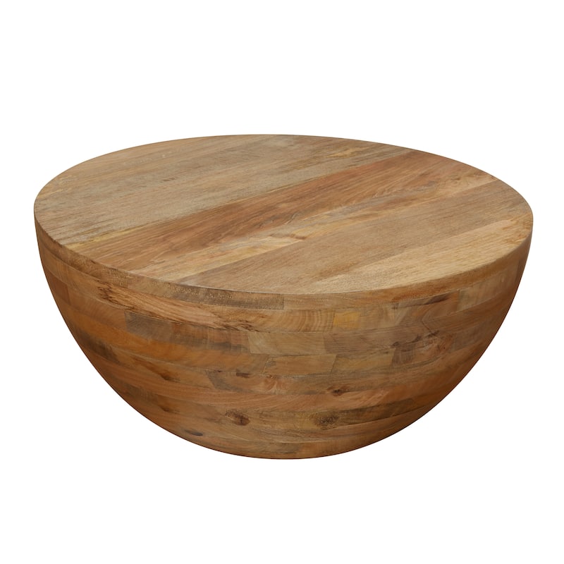 Sigourney River of Goods Tan Round Block Mango Wood Coffee Table - 31" x 31" x 14"