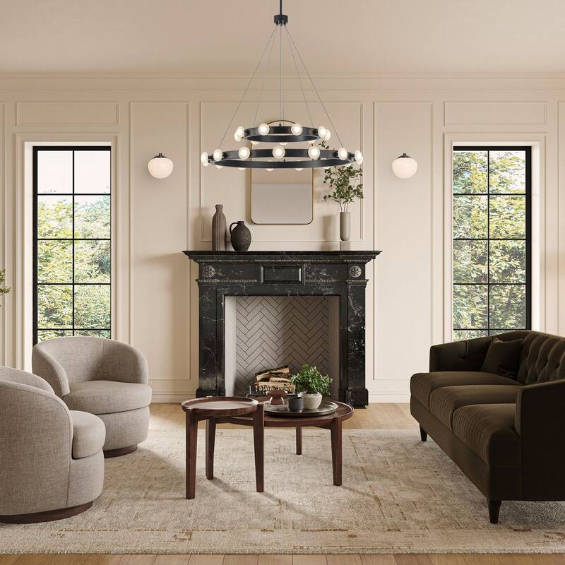 Rezz Black LED Wagon Wheel Two-Tier Round Large Chandelier - 33.86 in. W x 42.52 in. H x 33.86 in. D
