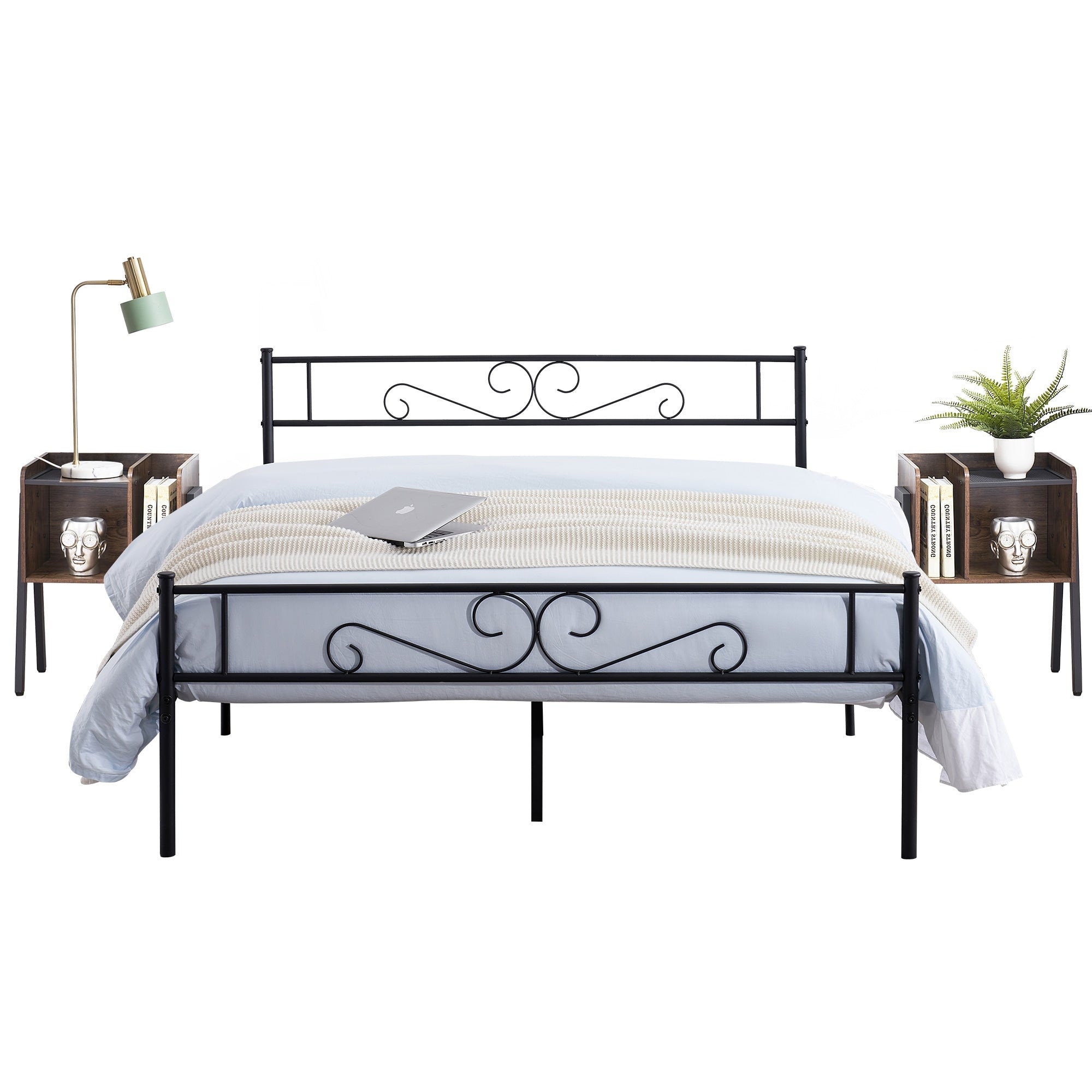 Tamika 3-pieces Metal Bed Frame Modern Storage Nightstands Set