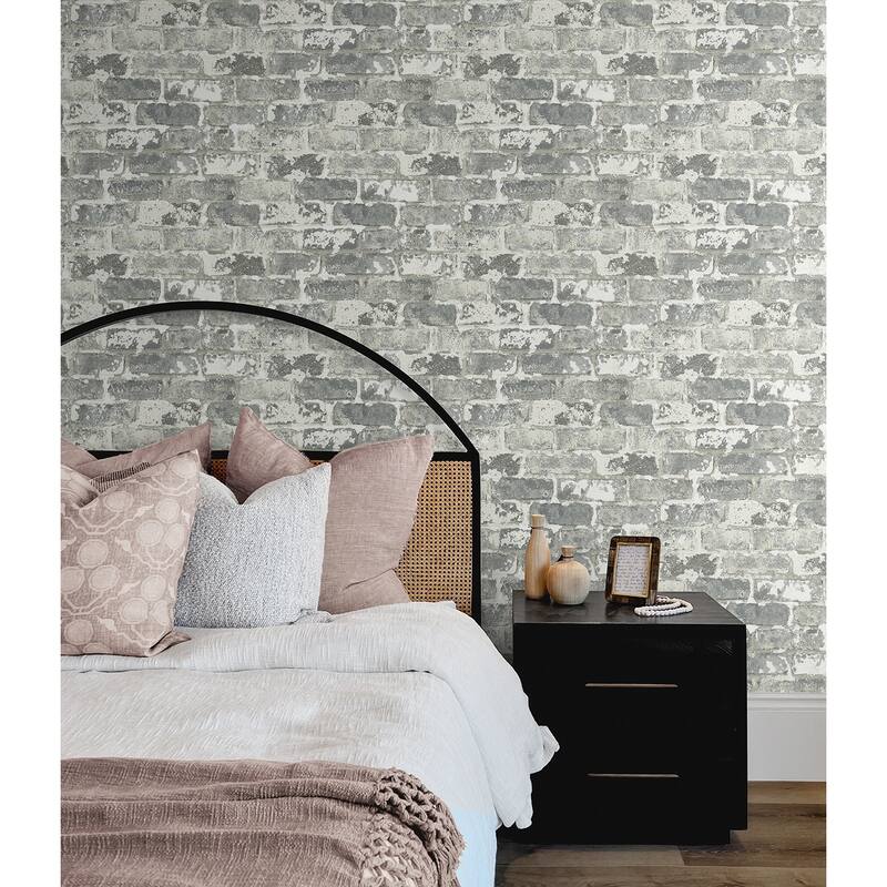 NextWall Weathered Grey Brick Peel and Stick Wallpaper - 20.5 in. W x 18 ft. L