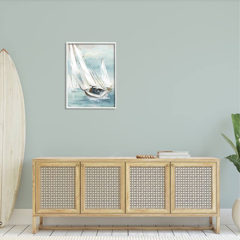 Stupell Sailboat Watercraft Sailing Water Splashing Ocean Waves Framed Wall Art - Blue