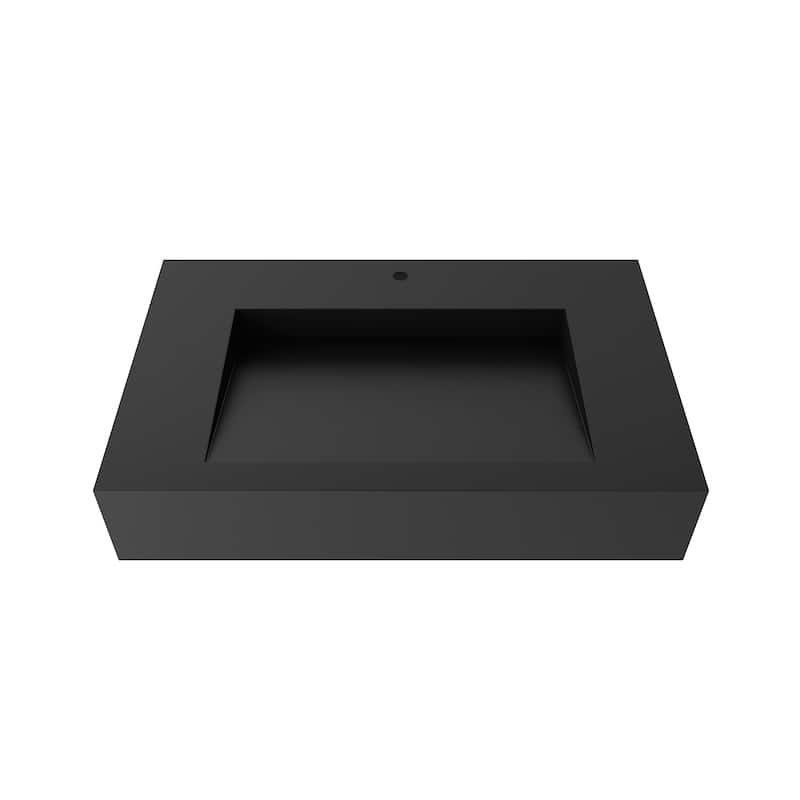 Pyramid Solid Surface Wall-Mounted Bathroom Sink - 30" - Black
