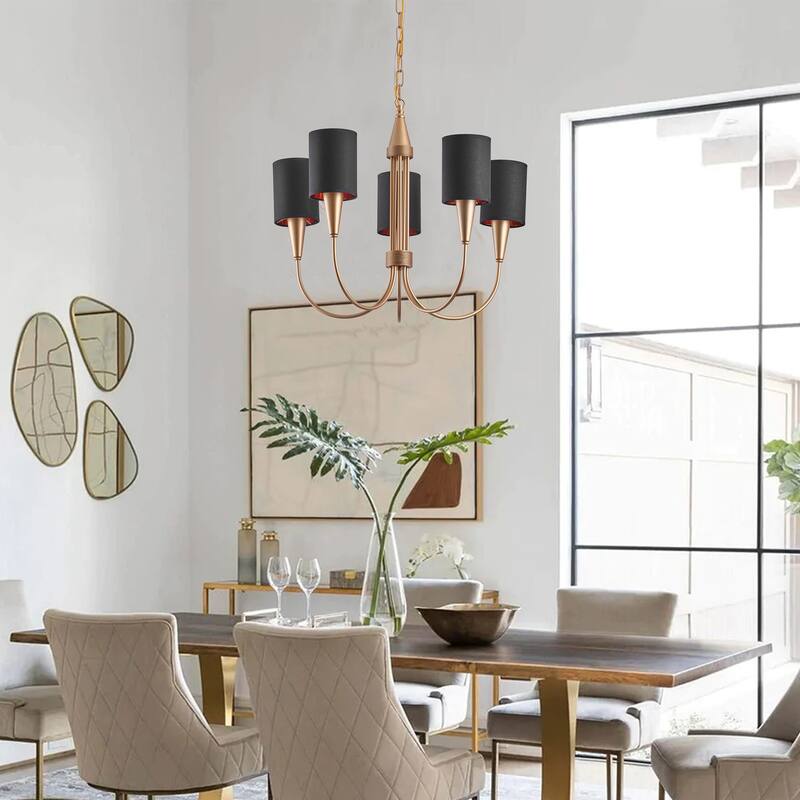 5-Lights Black-Gold Creative Chandelier - 24.4"D×5"W×80.2"H (Adjustable)