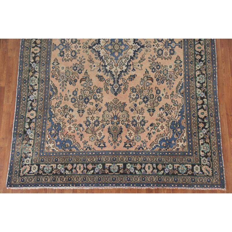 Hand Knotted Oriental 100% Wool Carpet Traditional Floral Peach Hamedan Area Rug - 9' 10'' X 6' 11''