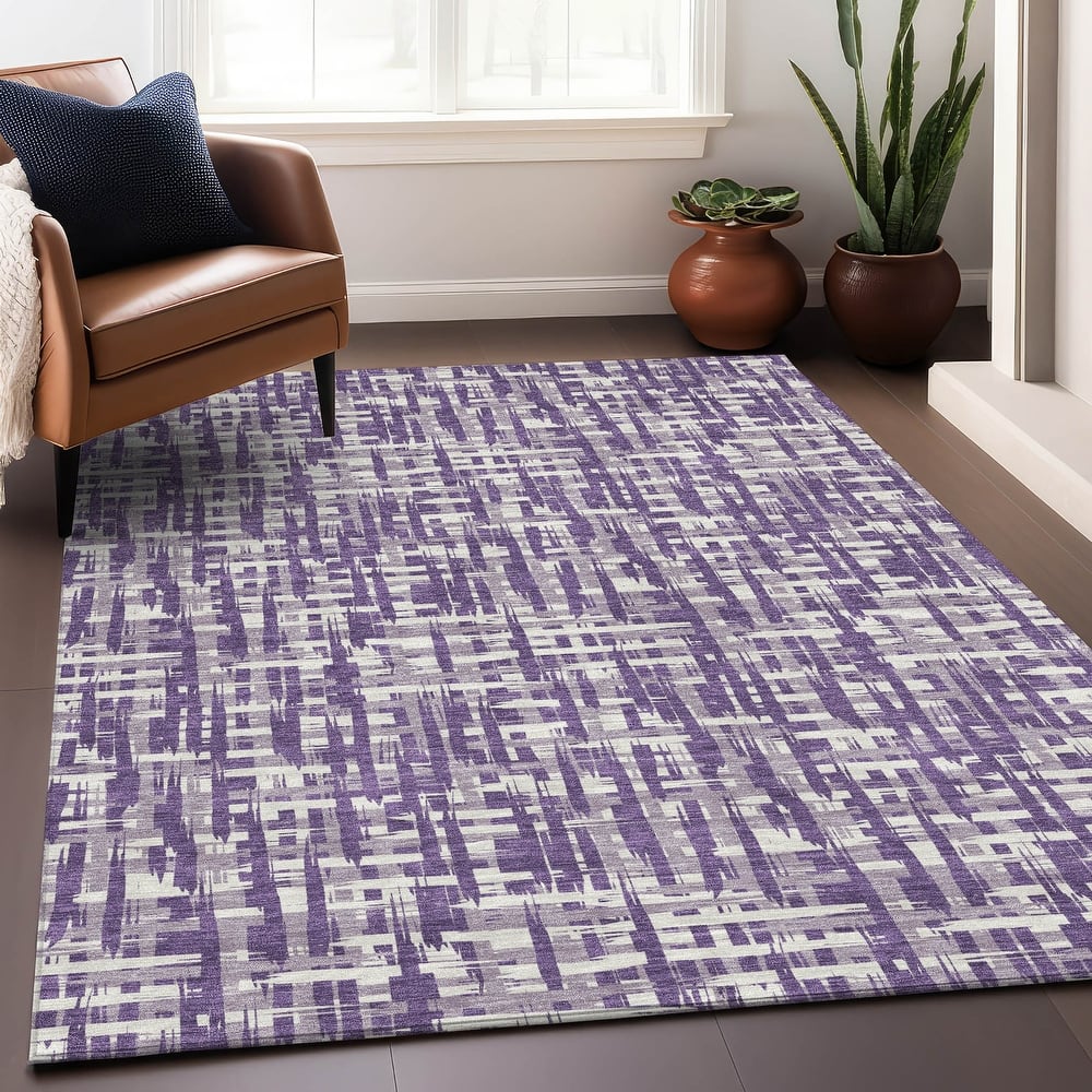 Machine Washable Indoor/ Outdoor Modern Crosshatch Chantille Rug