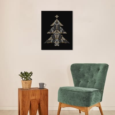 Wynwood Studio Canvas Holiday and Seasonal Pinetree and Glittter Branches Black Modern & Contemporary Wall Art Canvas Print