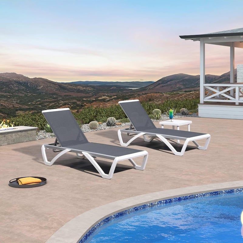 PURPLE LEAF Patio Chair Set Plastic Outdoor Chaise Lounge Chairs with Table for Outside Lawn Poolside,Grey - 76" x 27.4"x12.2"