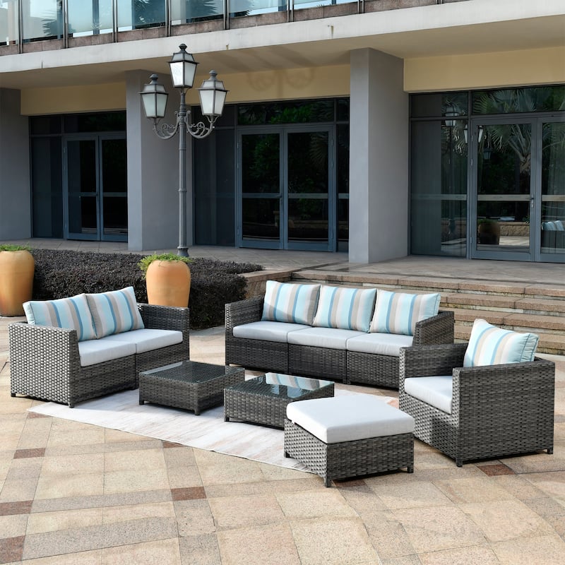 OVIOS Patio Furniture Deep Seat Wicker 9-piece Set