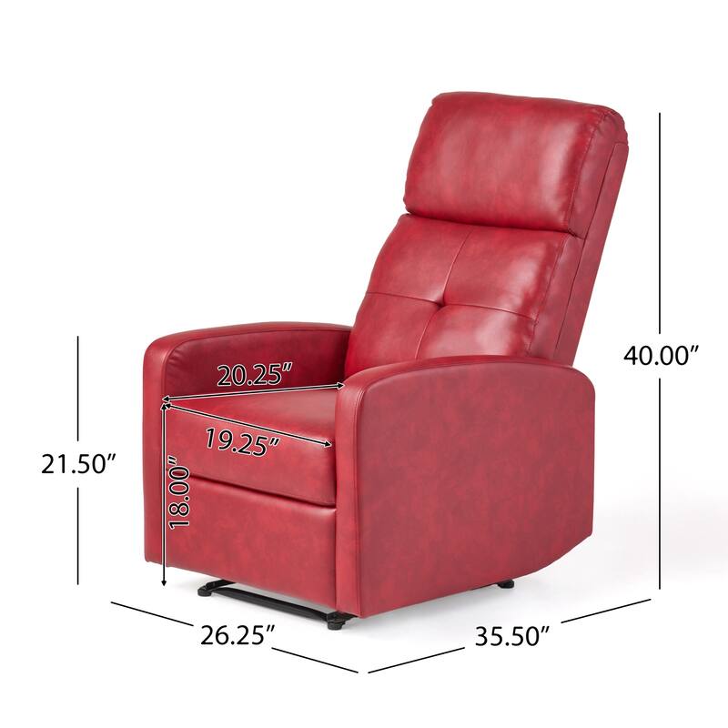 Belz Manual Recliner Chair with Handle, Button Tufted Red Faux Leather