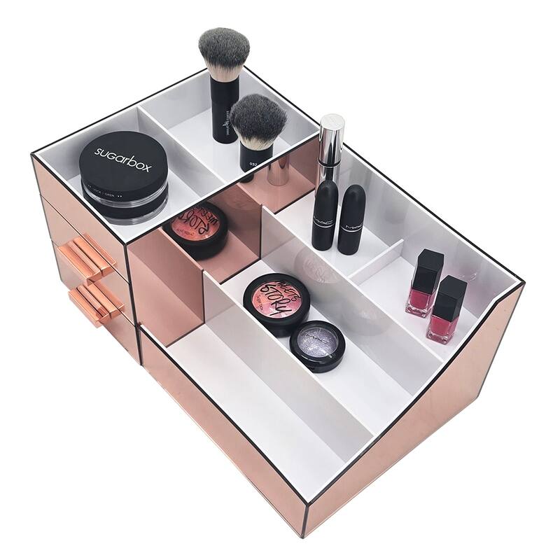 OnDisplay Cindy Tiered 2 Drawer Mirrored Acrylic Makeup/Jewelry Organizer for Bathroom Vanity/Desktop