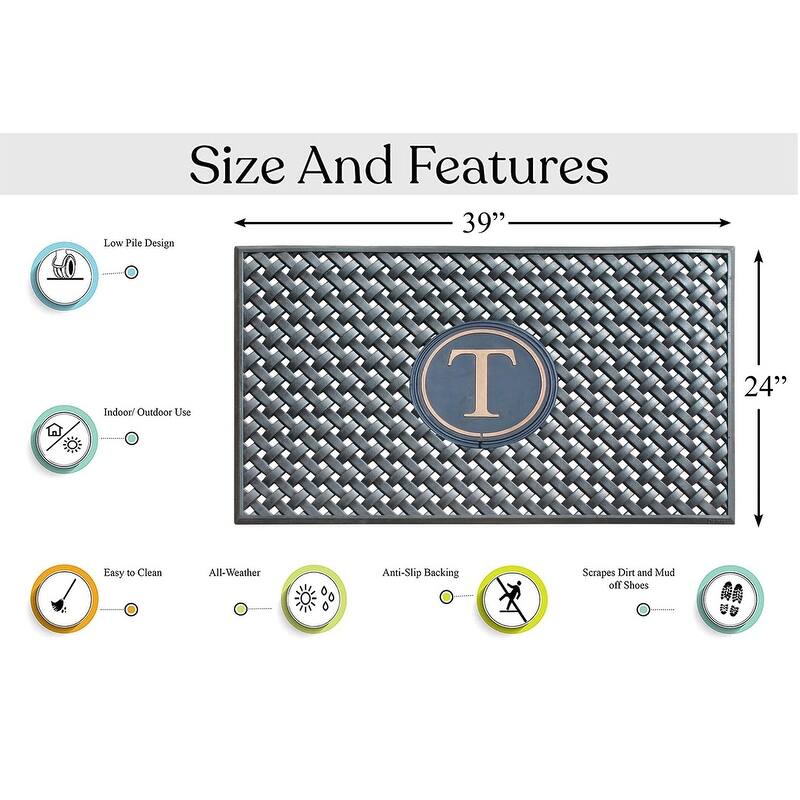 A1HC 100% Pure Rubber Monogrammed Front Door Mat 24" x39" Indoor Outdoor Doormat