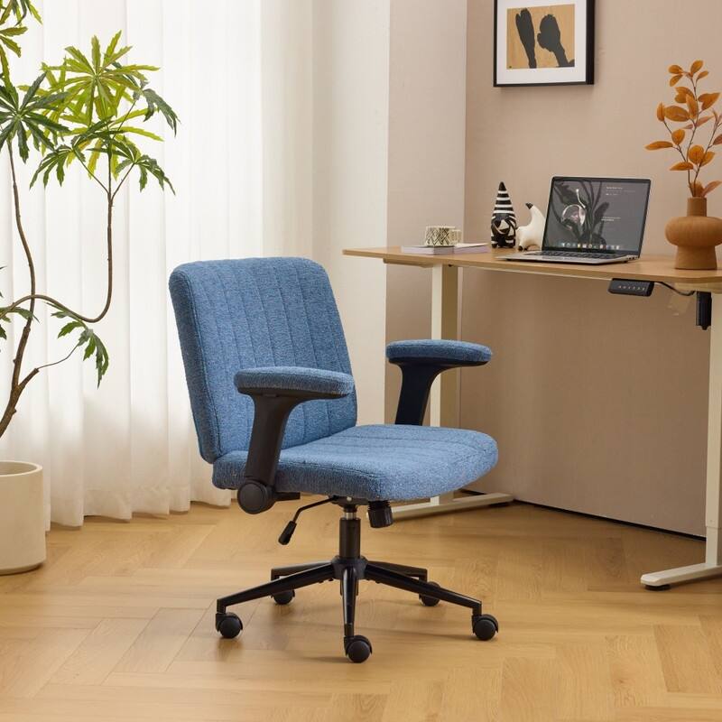 Speckled Chenille Swivel Chair With Flip-Up Arms For Cross-Legged