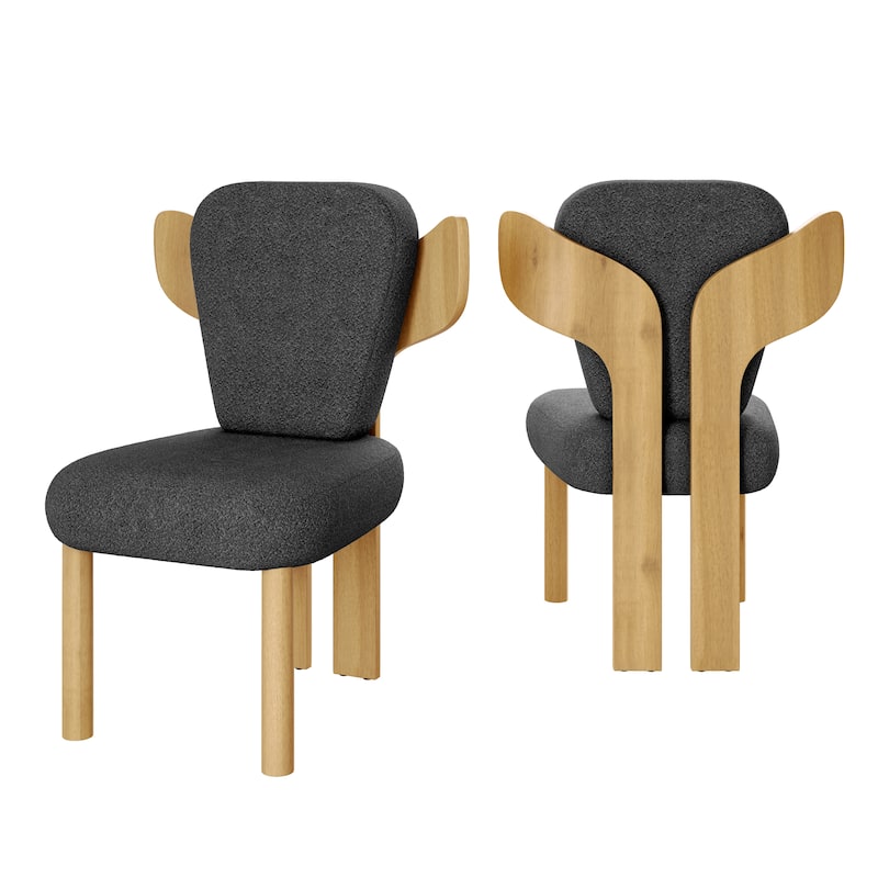 Corvus Delhi Teddy Fabric Upholstery Dining Chairs with Wood Legs (Set of 2)