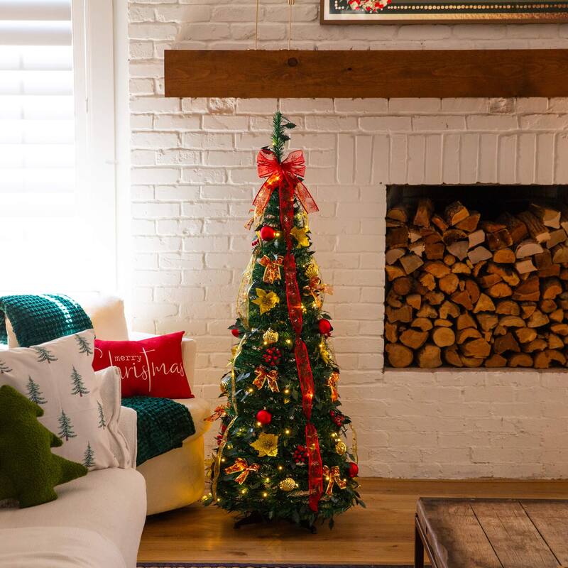 5-ft Pre-Lit Pop up Christmas Tree with Red & Gold Ornaments