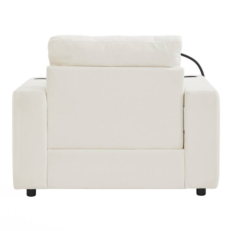 Modern Style Armchair 42.5" Chaise Lounge Sofa Couch with a Movable Storage Ottoman, Two USB Ports, Two Cup Holders