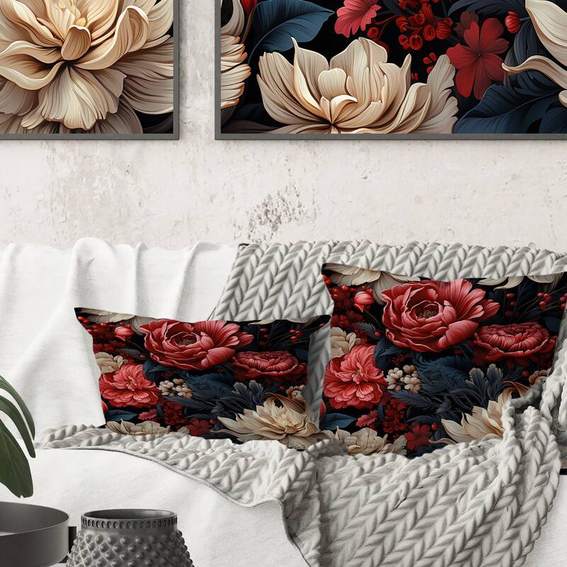 Designart "Red Victorian Opulence Floral Pattern" Floral Printed Throw Pillow