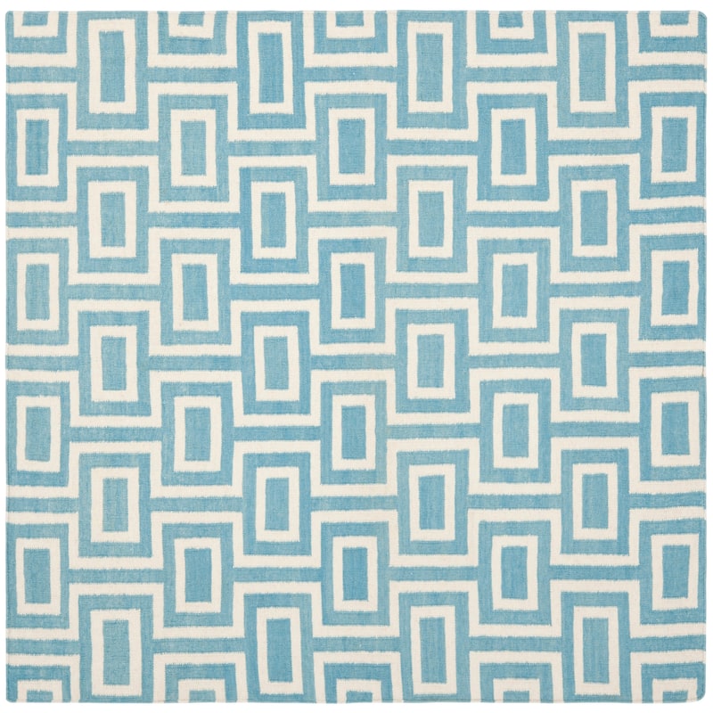 SAFAVIEH Handmade Flatweave Dhurries Iacobina Modern Moroccan Wool Rug - 6' Square - Light Blue/Ivory