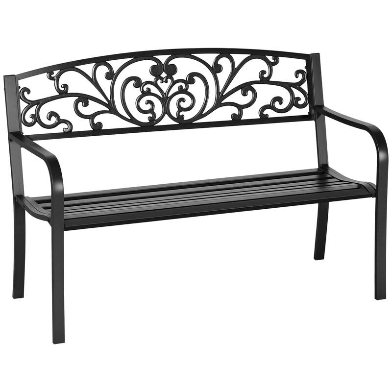 Outsunny 50" Blossoming Pattern Garden Decorative Patio Park Bench with Beautiful Design & Seats for 3 People