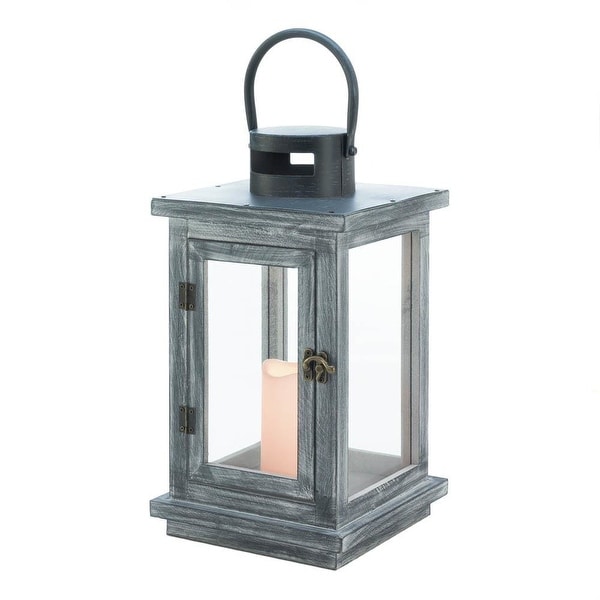 Novelty Distressed Gray Lantern With LED Candle