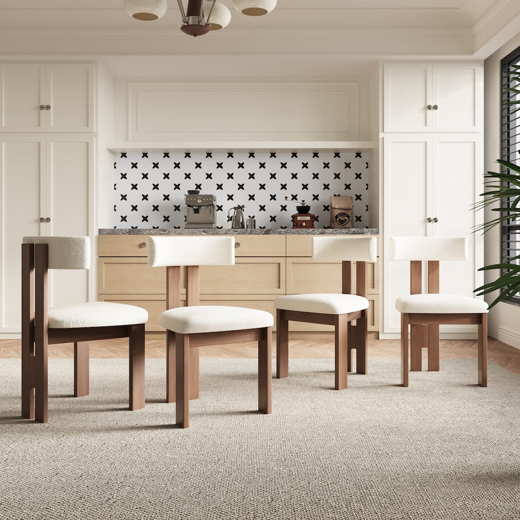 Mid-Century Fully Assembled Wood Dining Chairs Set of 2,White & Walnut Side Chairs, Modern Kitchen Chairs