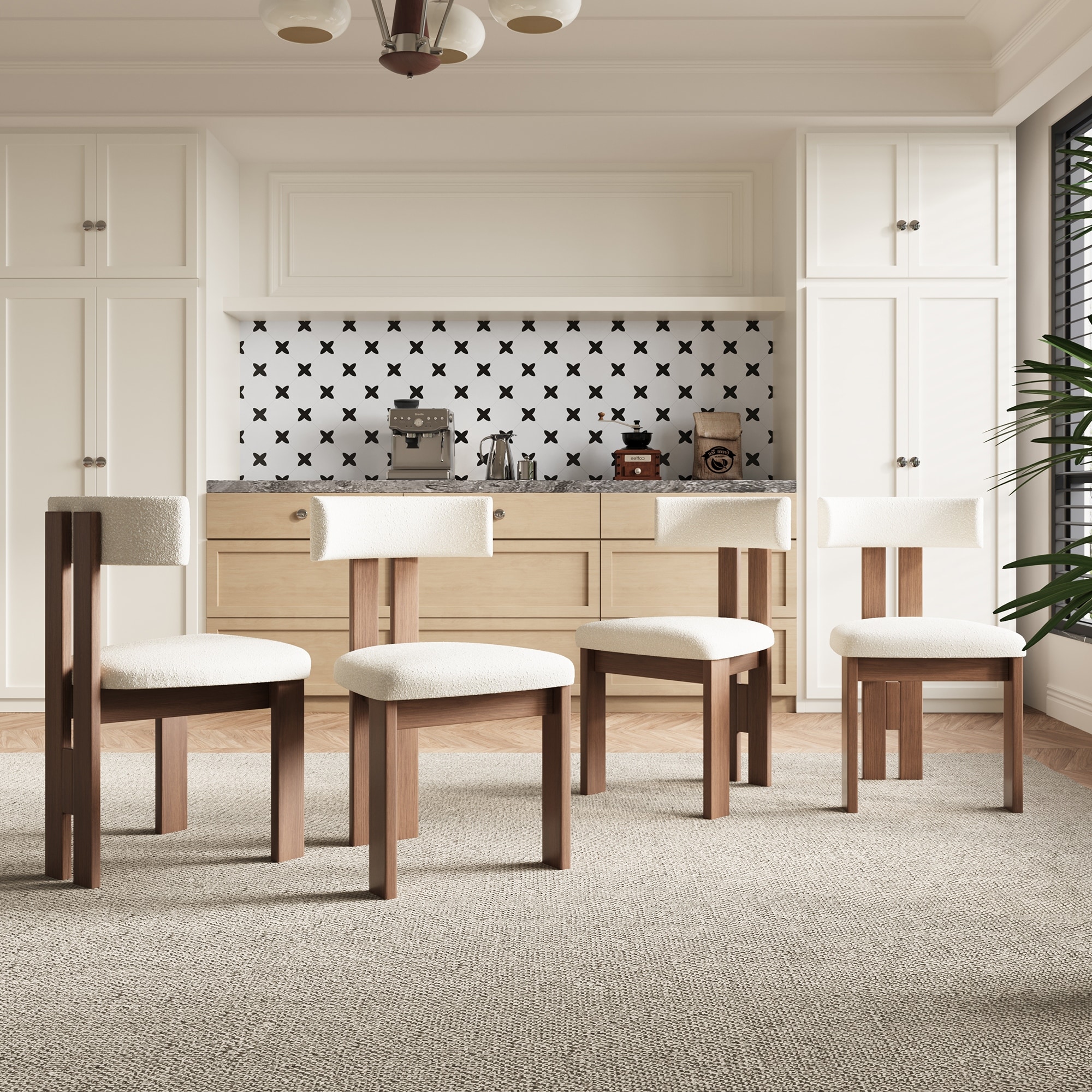Mid-Century Fully Assembled Wood Dining Chairs Set of 2,White & Walnut Side Chairs, Modern Kitchen Chairs