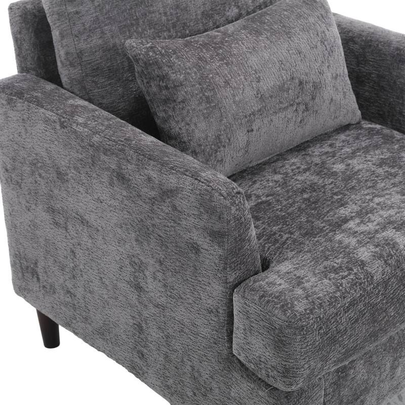 Mid Century Modern Chenille Fabric Armchair with Solid Wood Frame