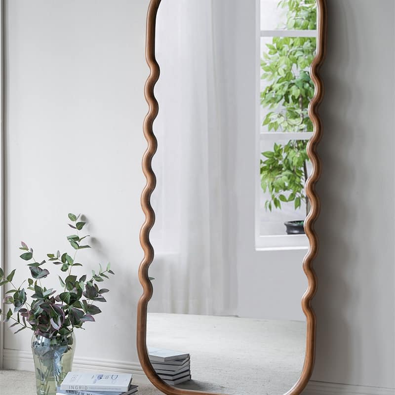 Wood Floor Mirror with Curved Silhouette