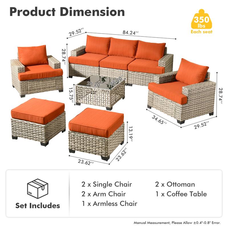 HOOOWOOO 8-piece Outdoor Wicker Patio Furniture Set with Coffee Table