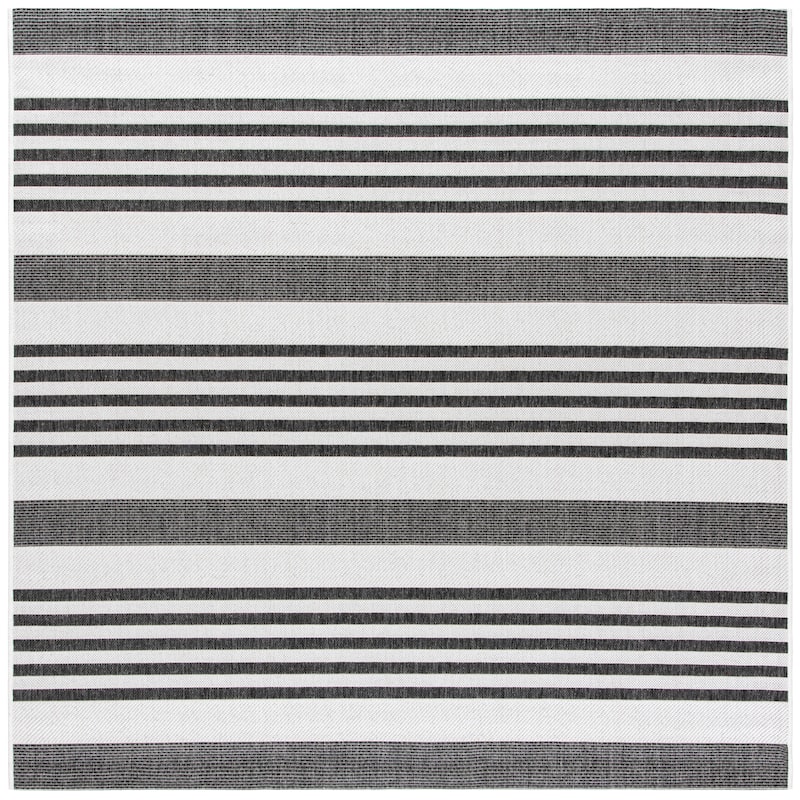 SAFAVIEH Beach House Mecbure Indoor/ Outdoor Waterproof Patio Backyard Rug - 6'7" Square - Light Grey/Charcoal