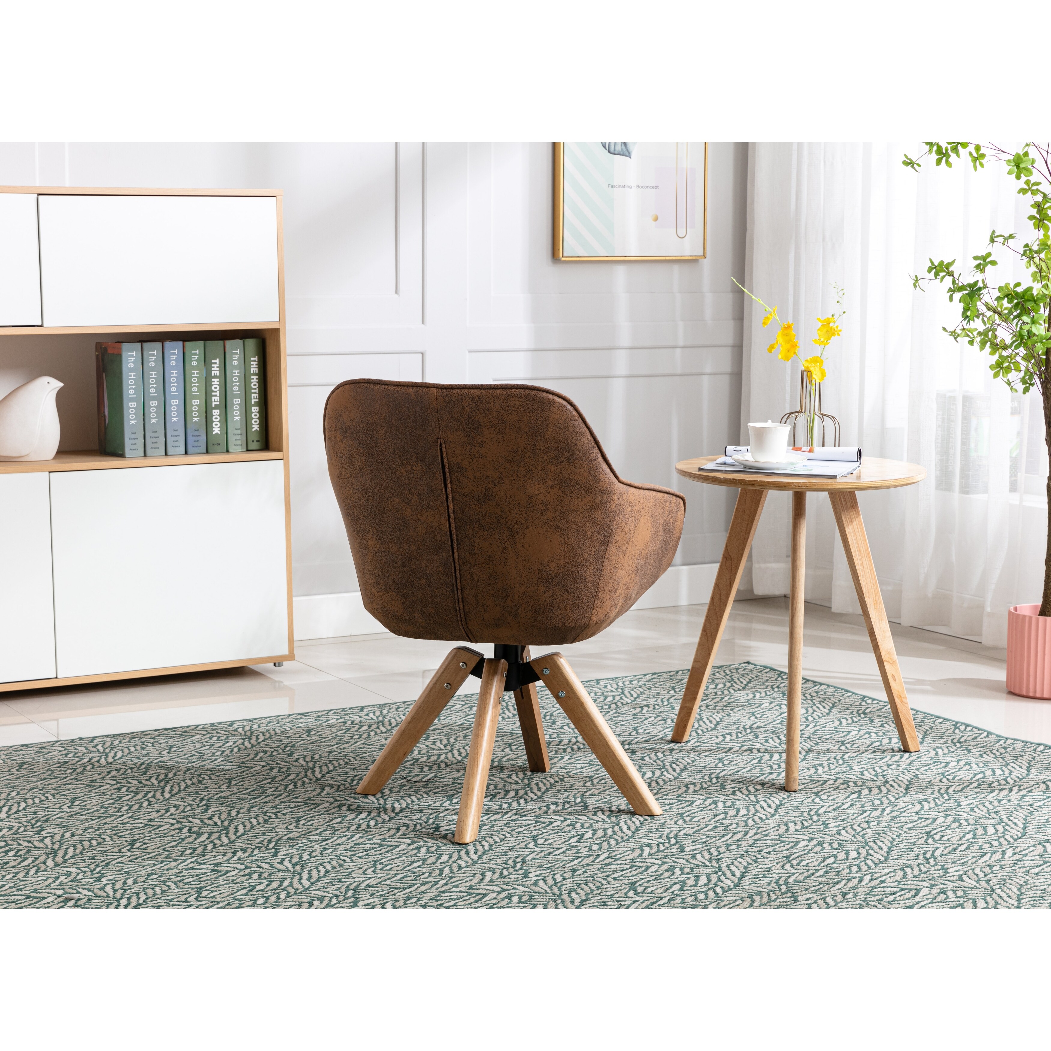 Modern Home Office Desk Chair Solid Wood Tufted Upholstered
