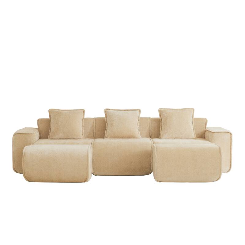 GDFStudio - Streamlined Velvet 3-Seater 108.66" U-Shaped Modular Boneless Sofa with 2 Ottomans