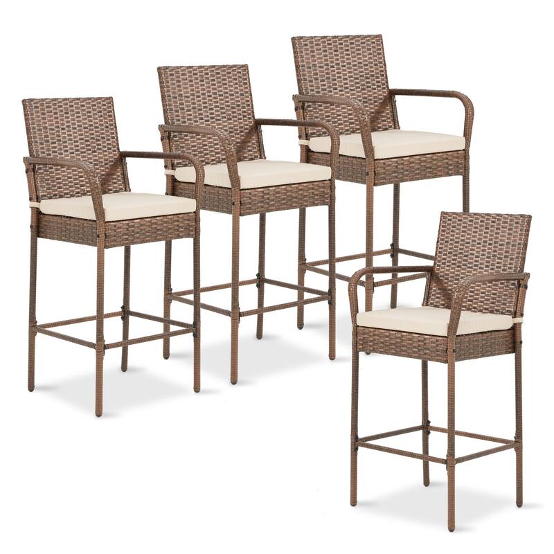 AVAWING All-Weather Wicker Bar Stools - Cushioned, Ergonomic, for Patio & Poolside - Black/Brown/Grey