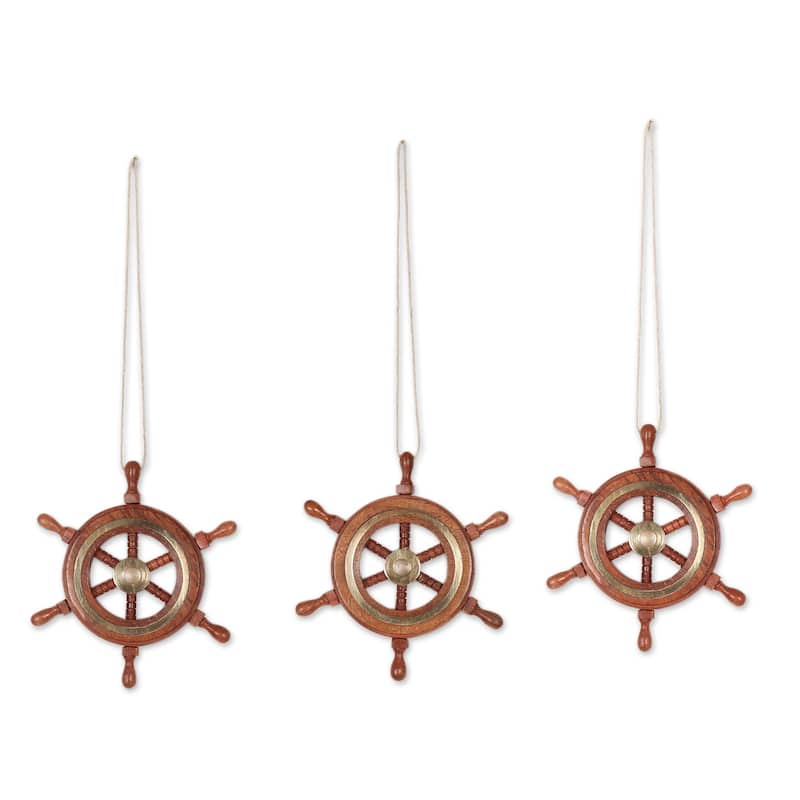 NOVICA Handmade Ahoy! Wood And Brass Ornaments (Set Of 3) - 0.5" D