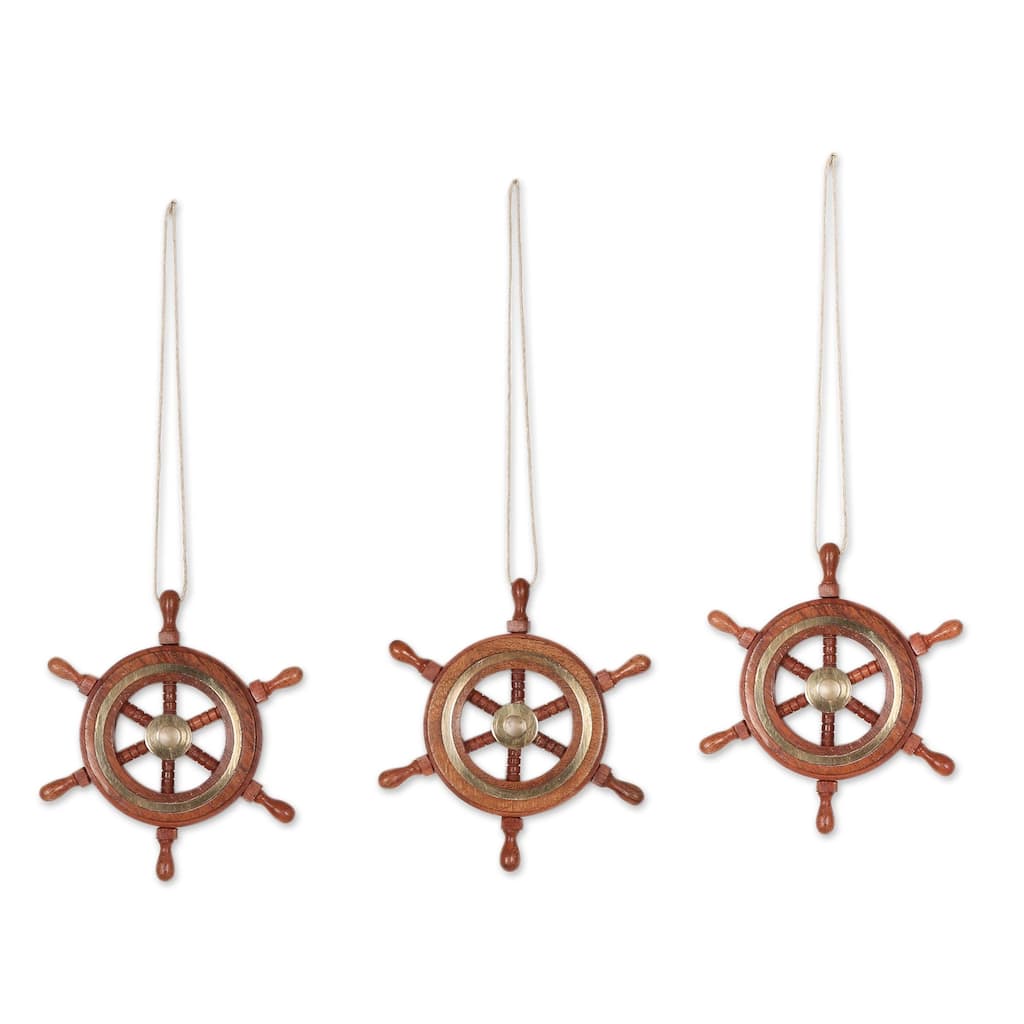NOVICA Handmade Ahoy! Wood And Brass Ornaments (Set Of 3) - 0.5" D