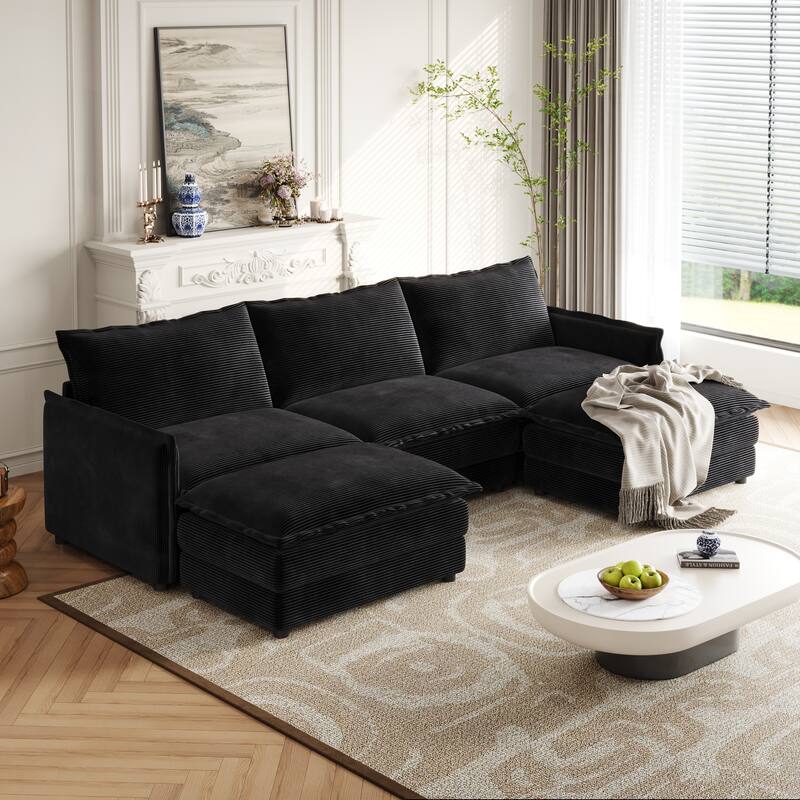 Corduroy Upholstered Modular Sectional Sofa U Shaped Cloud Couches with 2 Ottomans