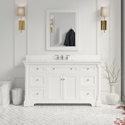 KitchenBathCollection Sydney 60" Single Bathroom Vanity with Engineered Marble Top